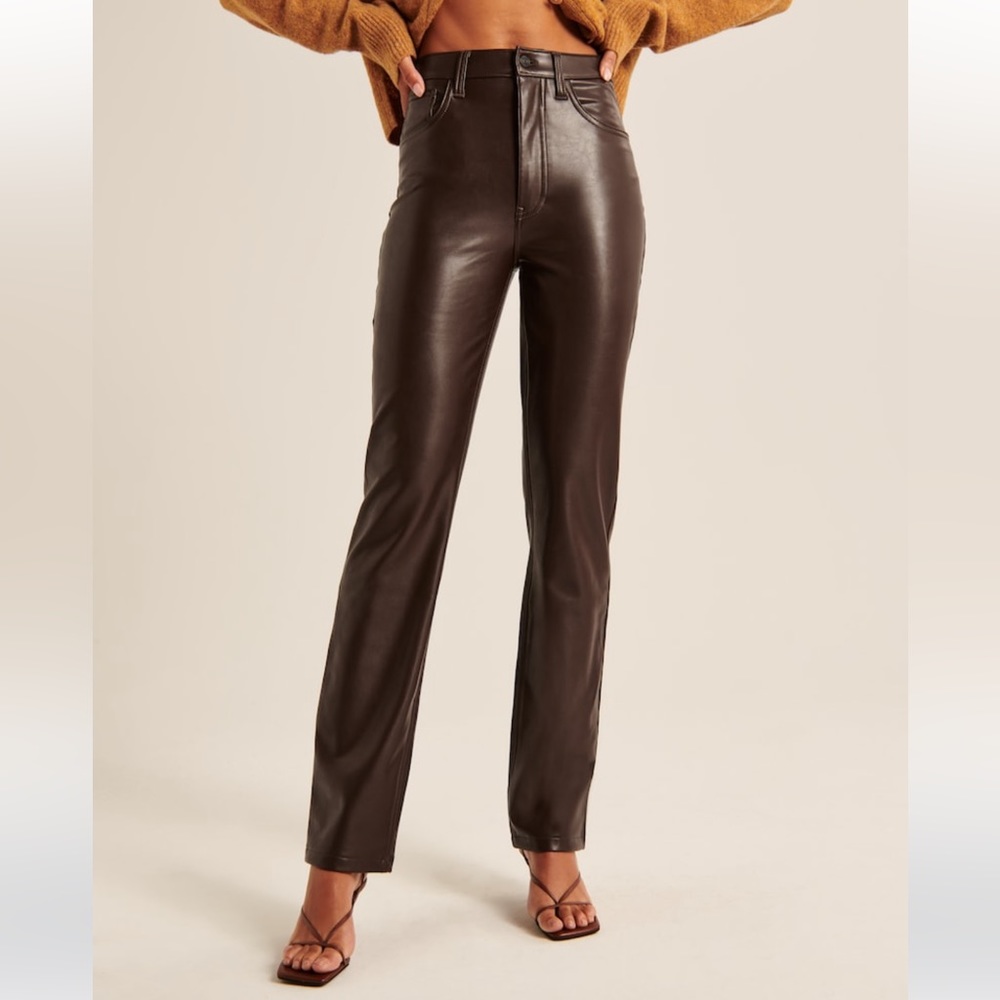 A&F Dark Brown Vegan Leather 90s Straight Pant